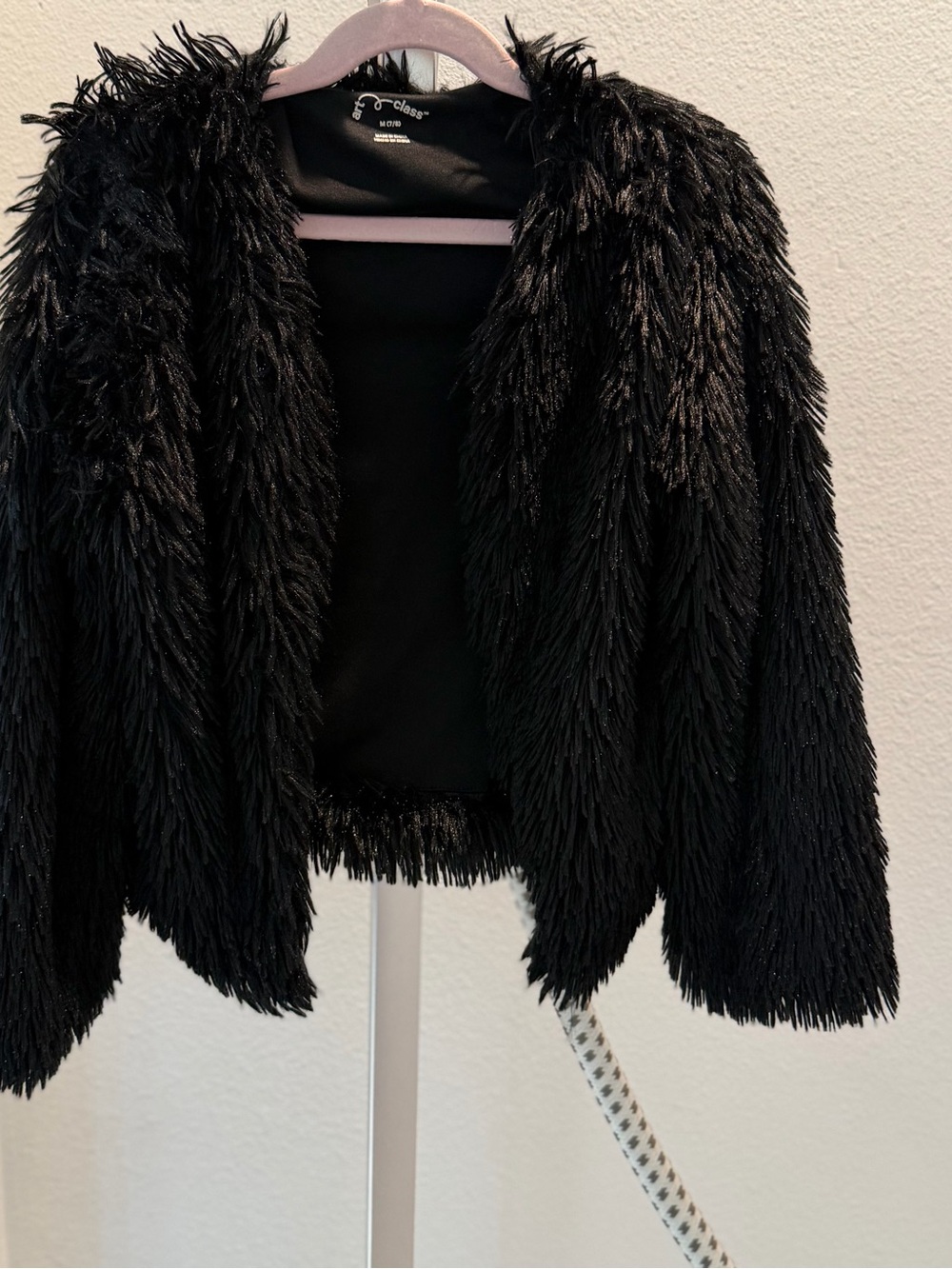 art class Black Faux-Fur Textured Fringe Jacket